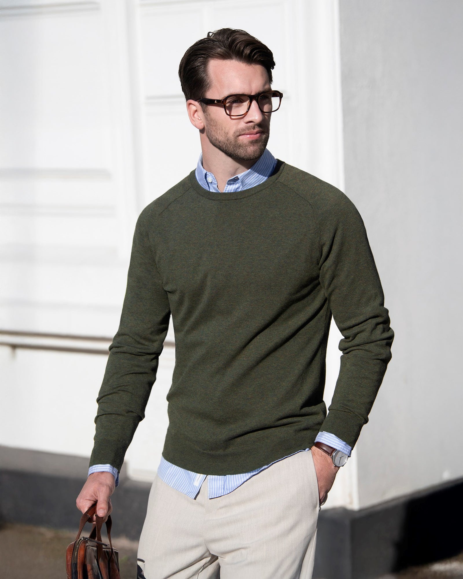 Brighton O Neck Men Grey Melange Back